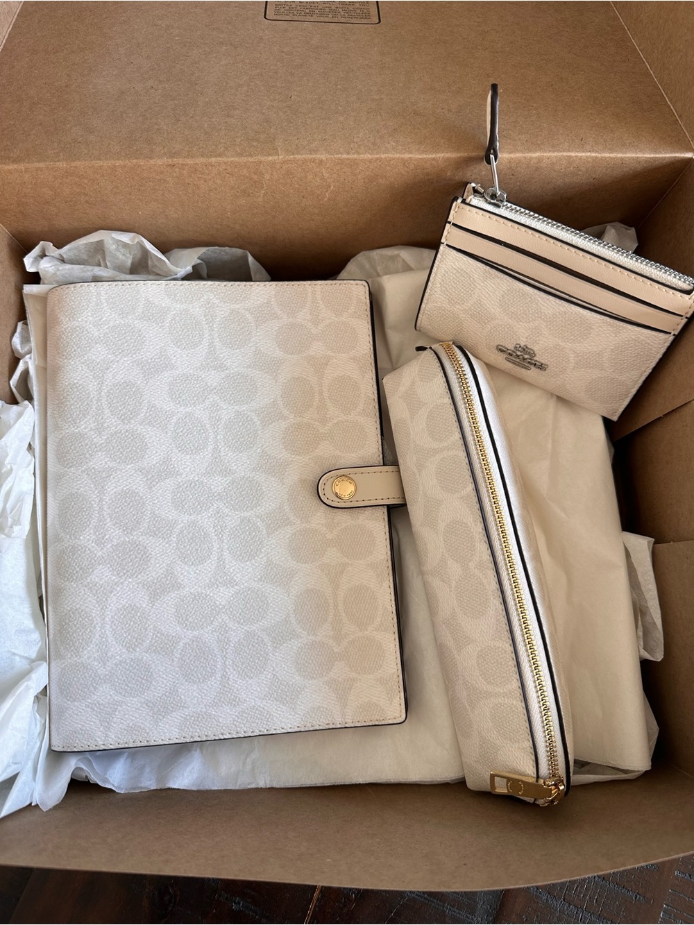 Bundle with Gift Box! Coach Signature Canvas notebook, pencil case and ID holder